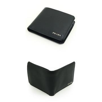 日本プラダ スーパーコピーPRADA 二つ折り財布/メンズ財布 メタルロゴ付き 型押しレザー ブラック 2M0738 SAF.CORNER NERO