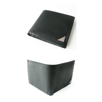 日本プラダ スーパーコピーPRADA 二つ折り財布/メンズ財布 三角ロゴプレート付き レザー ブラック 2M0738 VIT.TRIANGOLO NERO