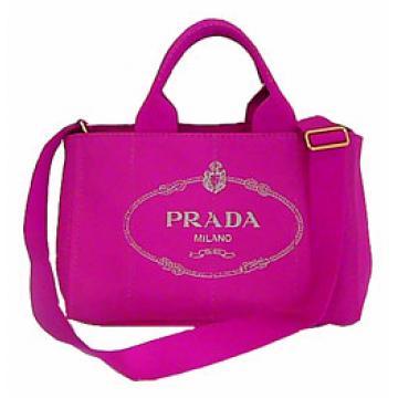 プラダ カナパ ロゴプリント キャンバス トートバッグ PM ショルダーストラップ付き ピンク FUXIA B1877G